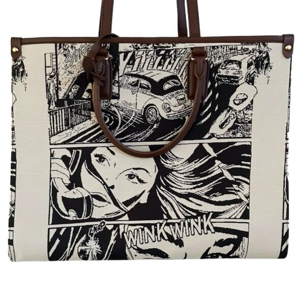 NWOT Laurèl Retro Comic Book Illustration Canvas Tote Bag - Picture 1 of 14